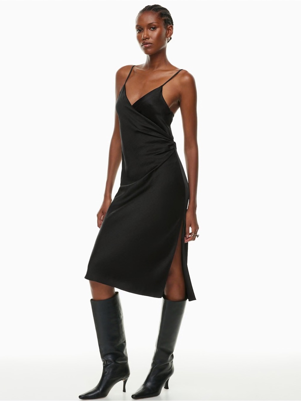 Wilfred ‘The Scenery’ Black Slip Midi Dress with Side Slit